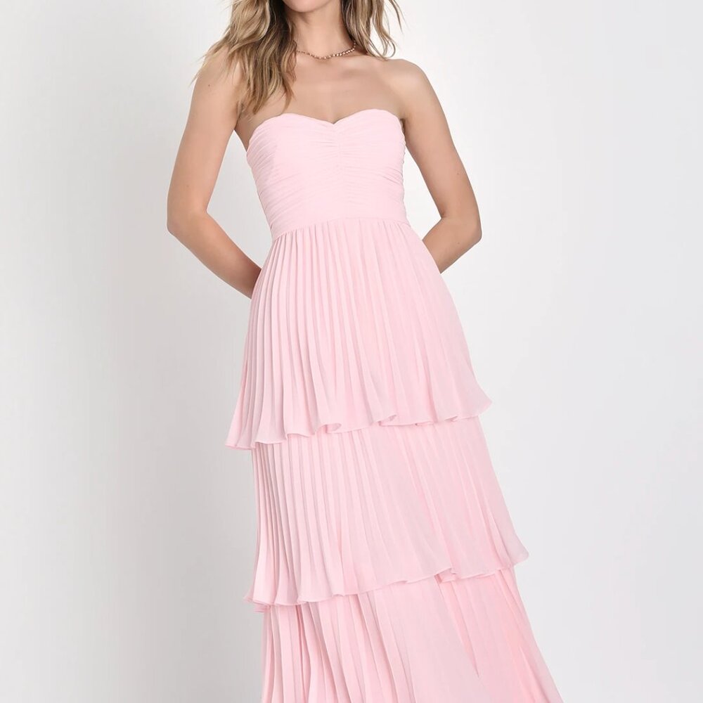 Lulus Seriously Sensational Light Pink Strapless Tiered Maxi Dress